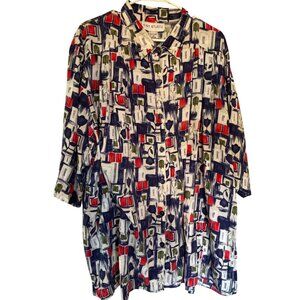 Vintage-Inspired C.S.T. Studio Abstract Artisan Blouse 2X Geometric Window Panes